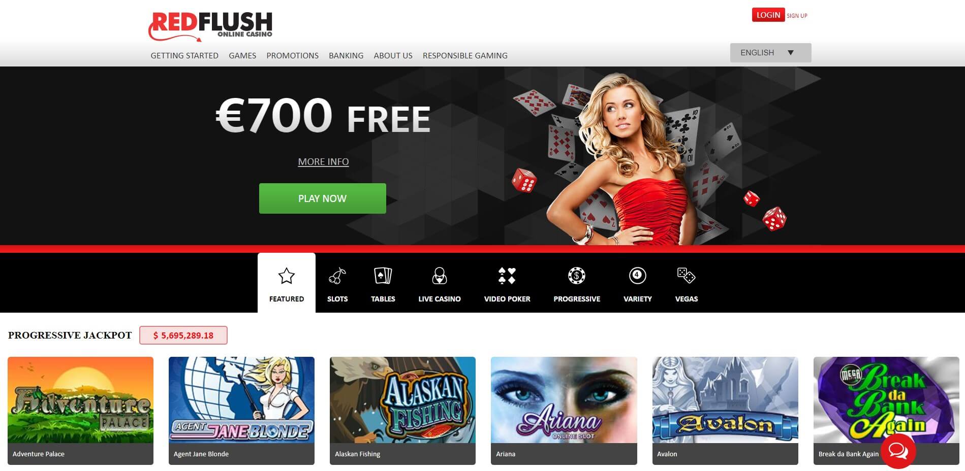 Онлайн казино RedFlush интерфейс